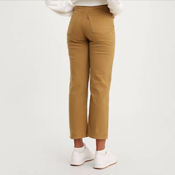 Levi's Ribcage High-Waist Straight Leg Ankle Denim Jeans Mustard Brown - W25 L27 - Picture 3 of 16